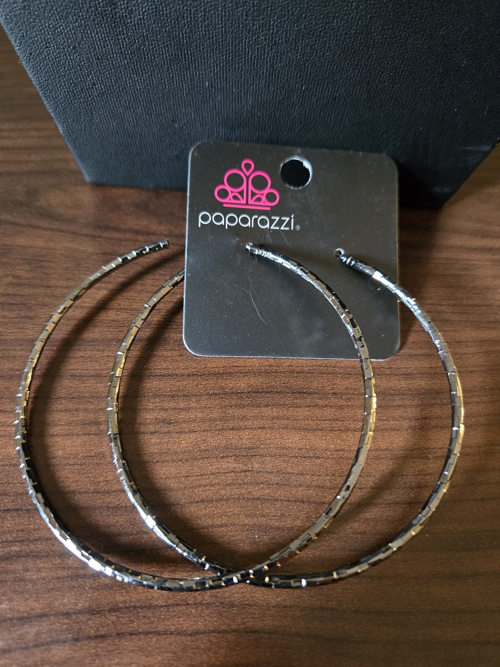 Paparazzi Gunmetal Mirrored Faceted Hoop Earrings